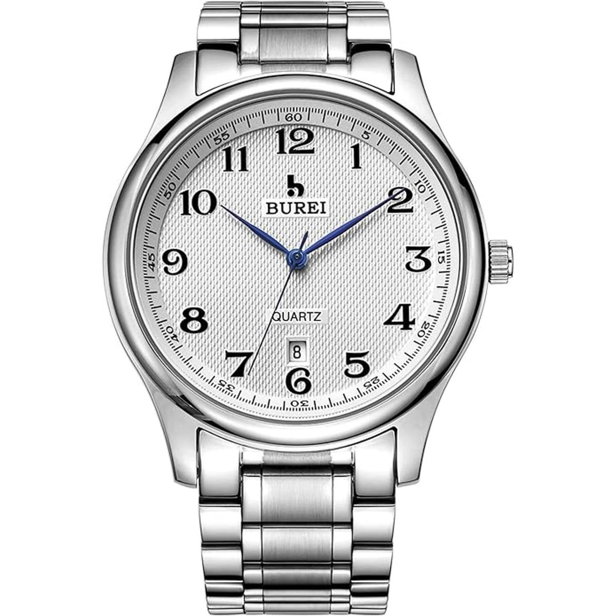 BUREI Men Stainless Steel Quartz Watch Business Men