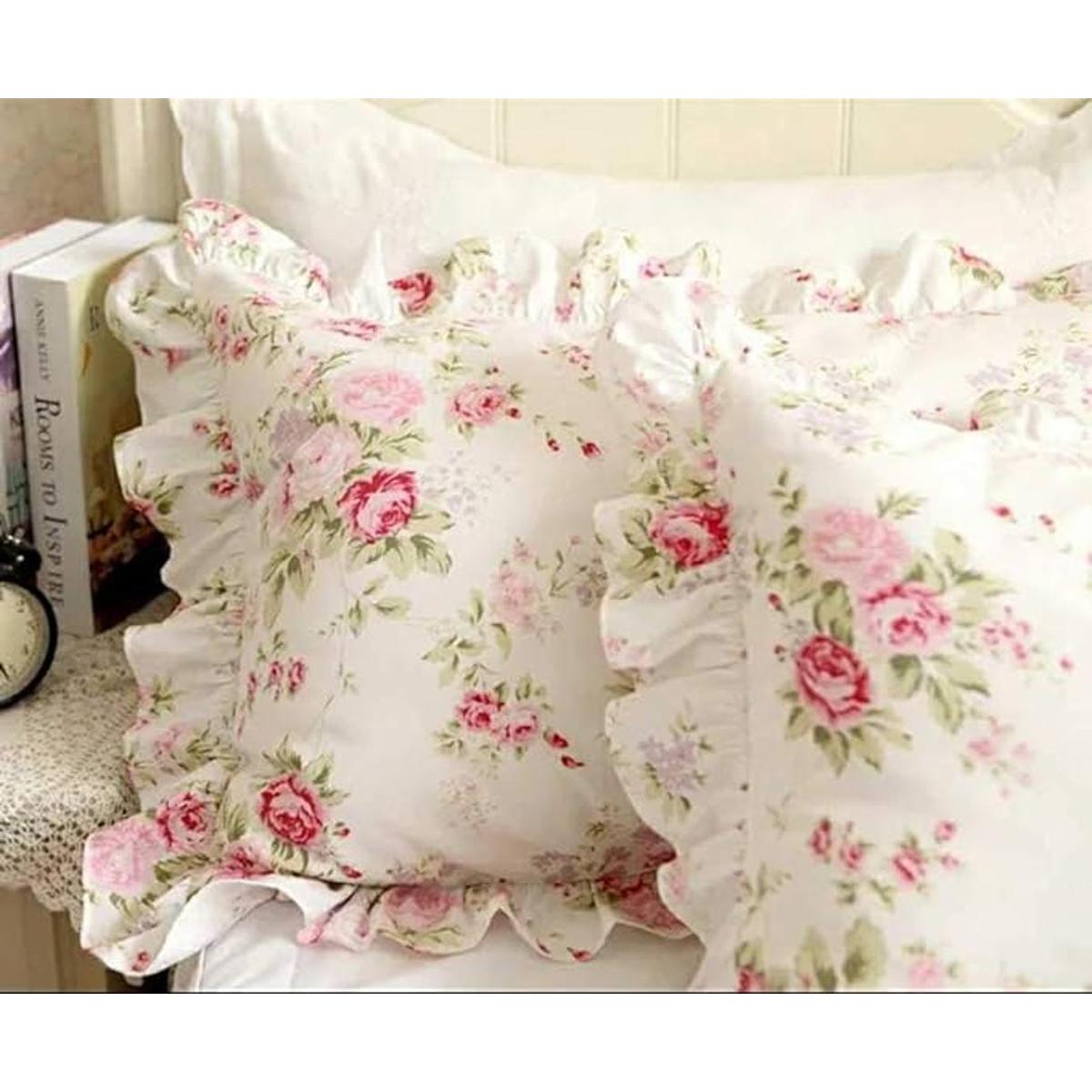 Kolachic Fundas de almohada con estampado floral de rosas