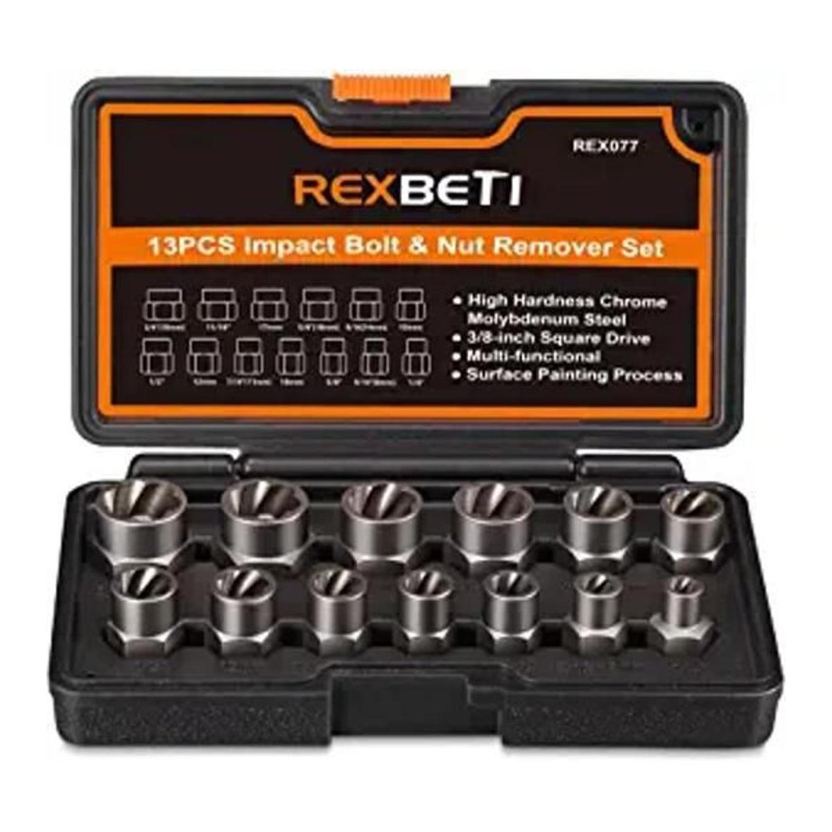 REXBETI Juego de removedor de pernos y tuercas de impacto
