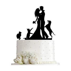 Besando novia y novio con gato y perro silueta boda_1