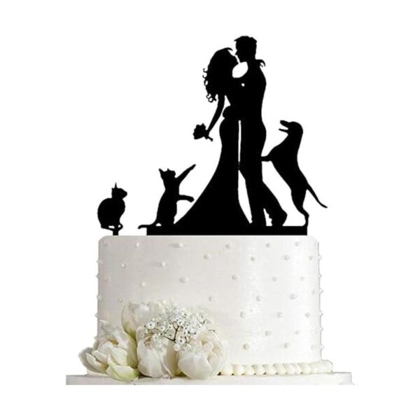 Besando novia y novio con gato y perro silueta boda_1