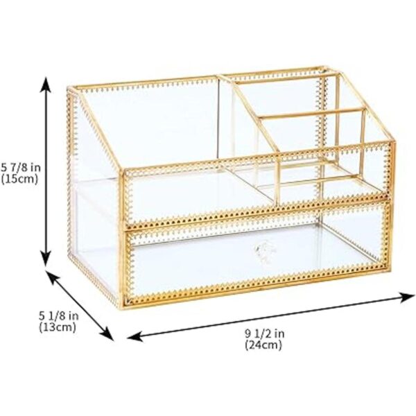 Caja de cristal dorada bandeja de cristal para maquillaje