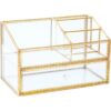 Caja de cristal dorada bandeja de cristal para maquillaje