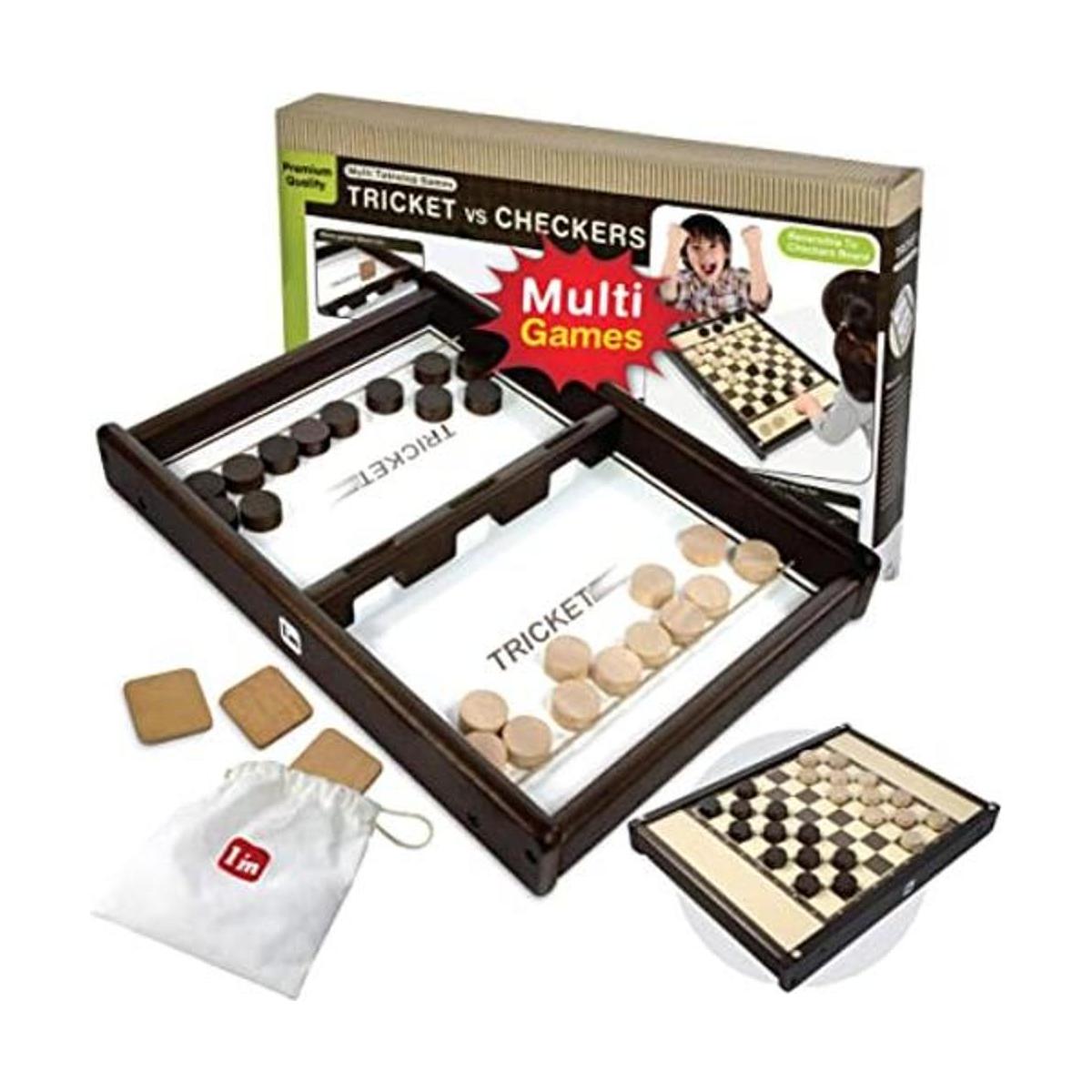 Tricket VS Checkers juegos de mesa portátiles de madera