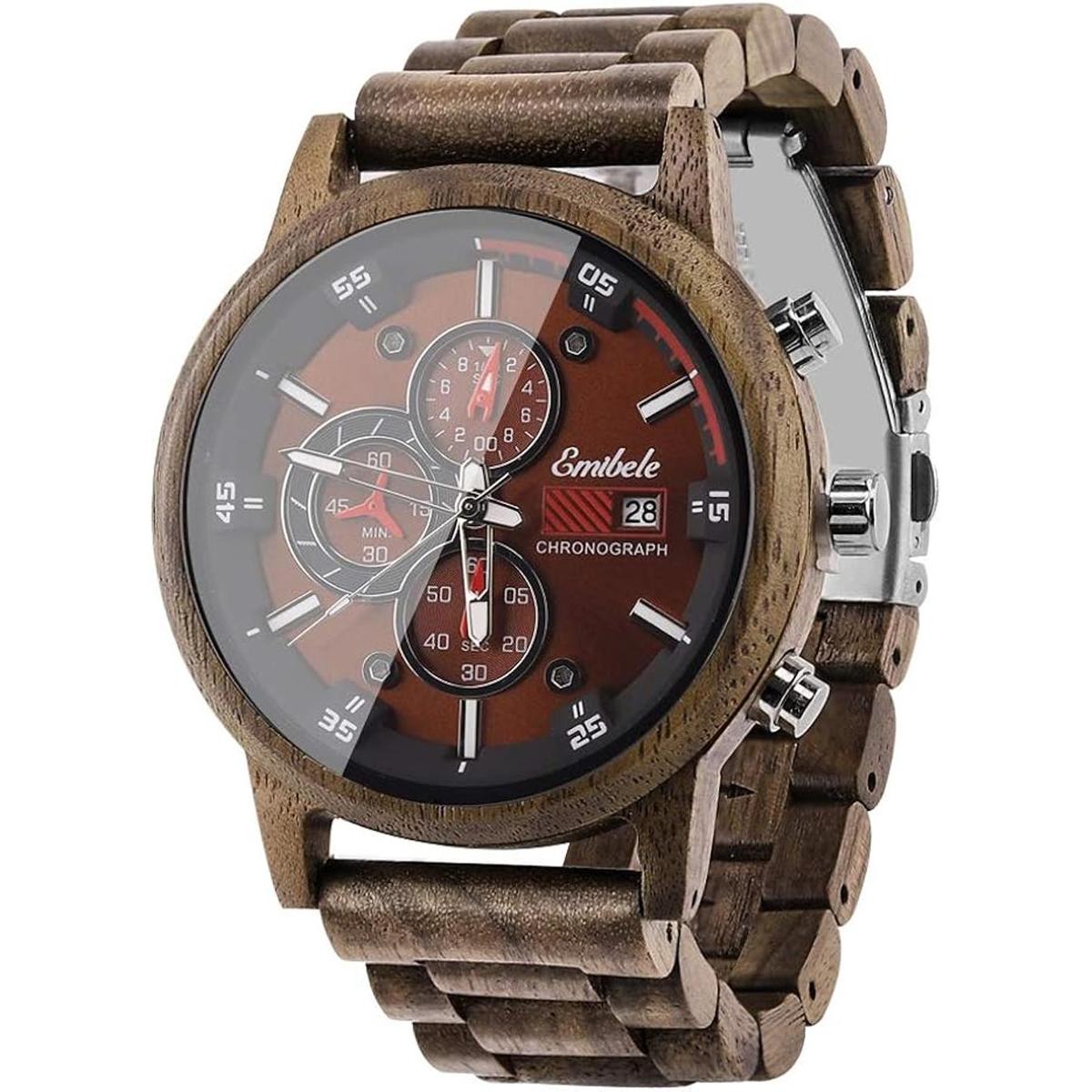 Emibele Reloj de madera para hombre elegante