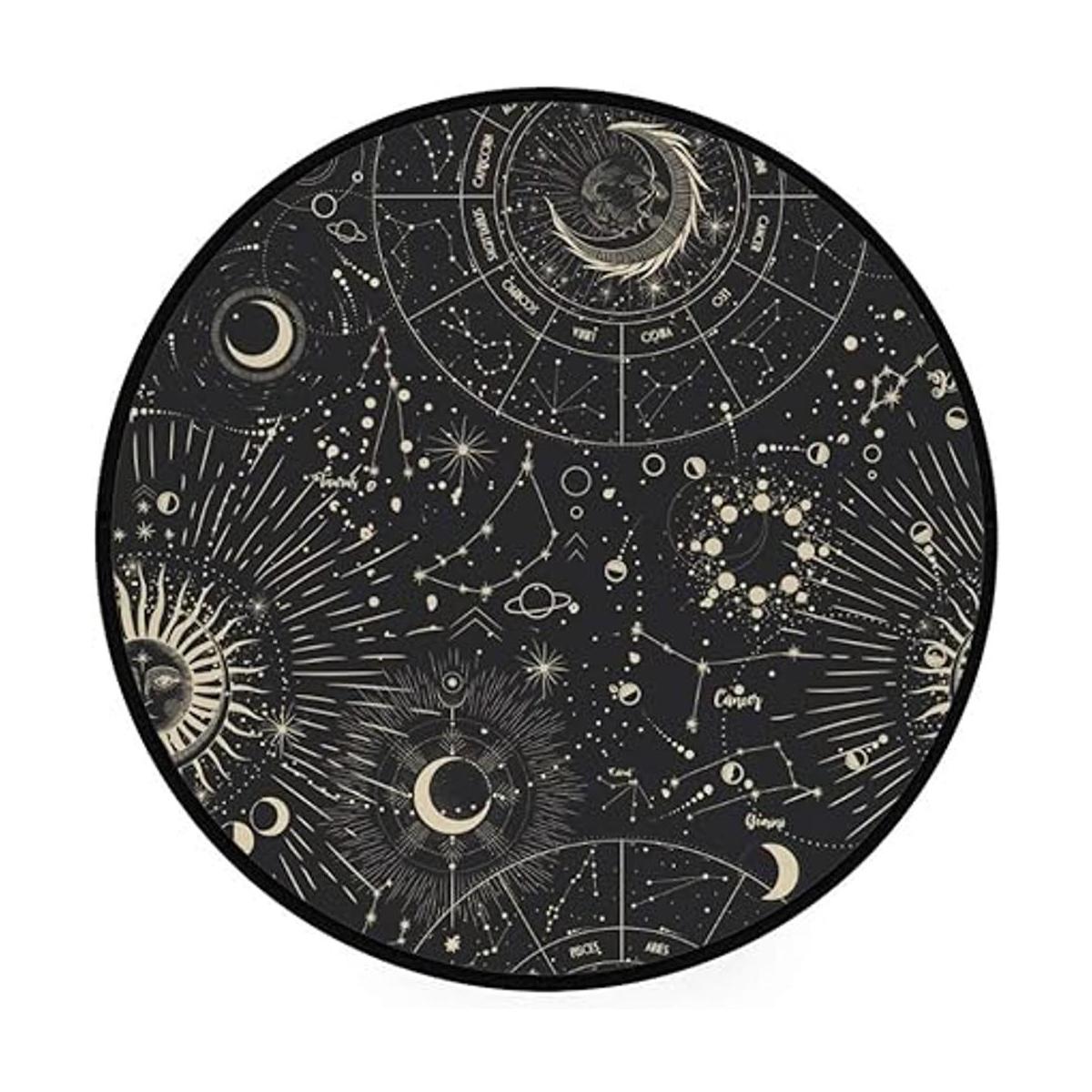 Kuizee Felpudo redondo con fases lunares sol zodiaco