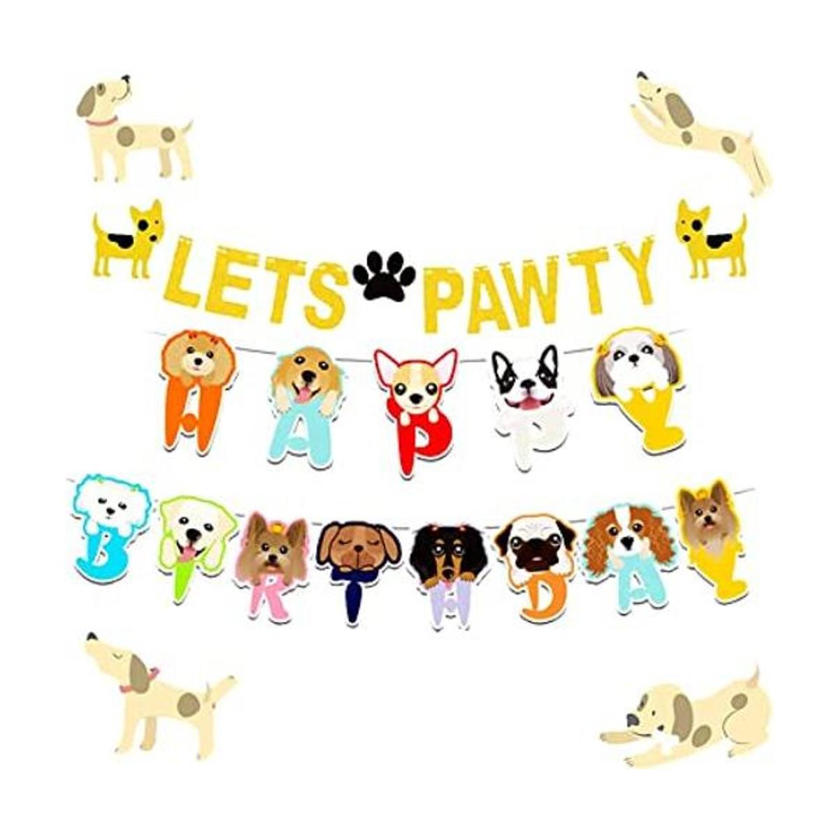 LaVenty Juego de 2 pancartas con purpurina Lets Pawty para