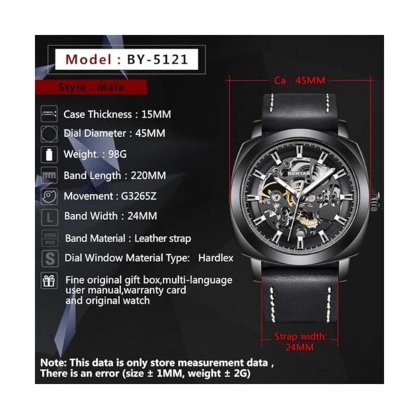 BENYAR Reloj mecánico automático para hombre diseño de