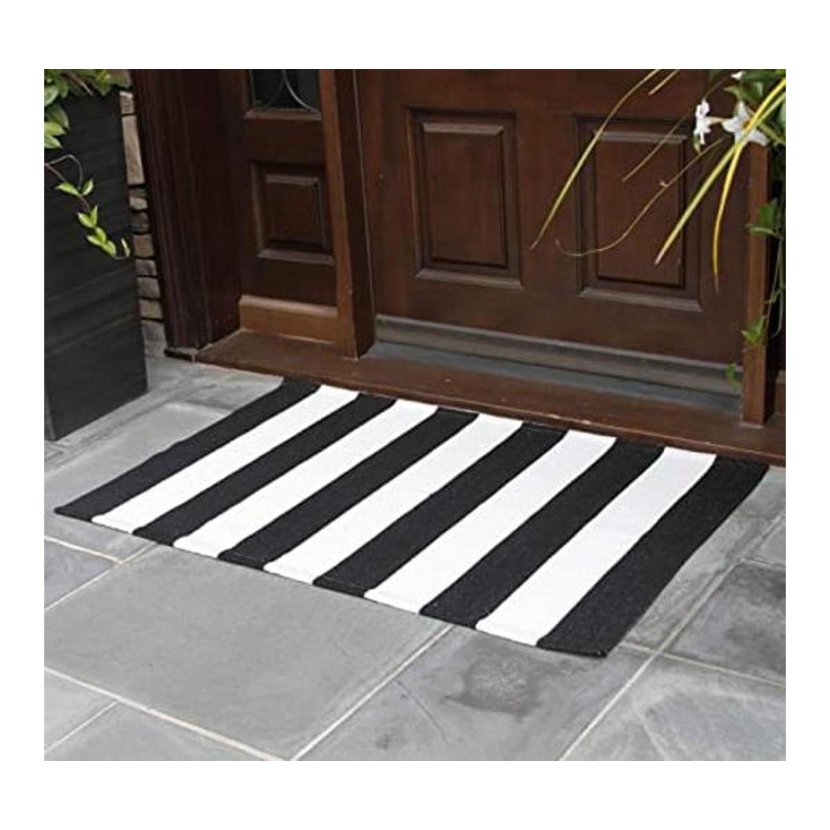 NANTA Alfombra de rayas blancas y negras de 27.5 x 43