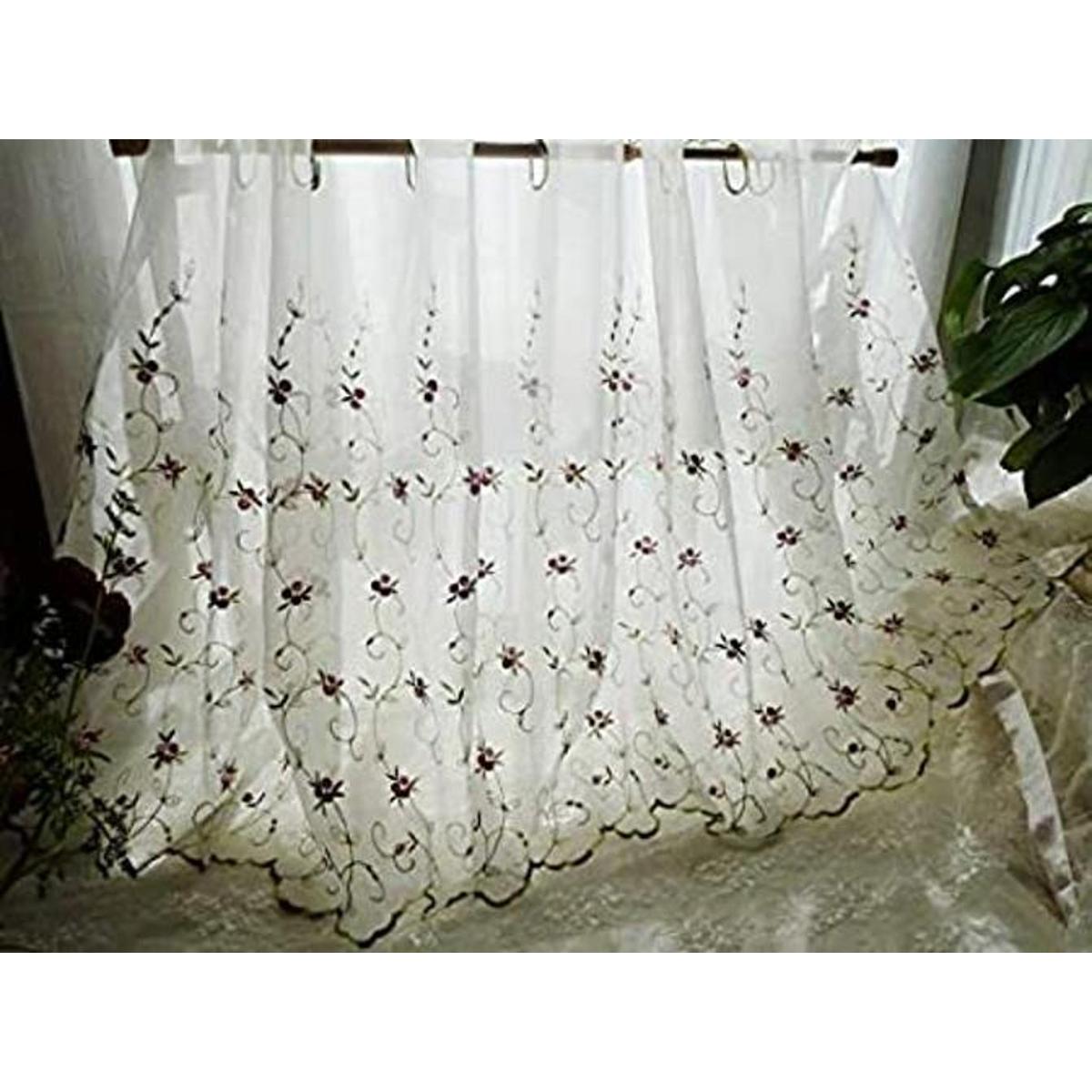 Kolachic Cortina de tul con diseño de flores bordadas