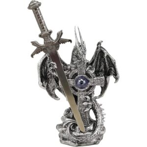 Ebros Gift Figura de dragón plateado legendaria del_1
