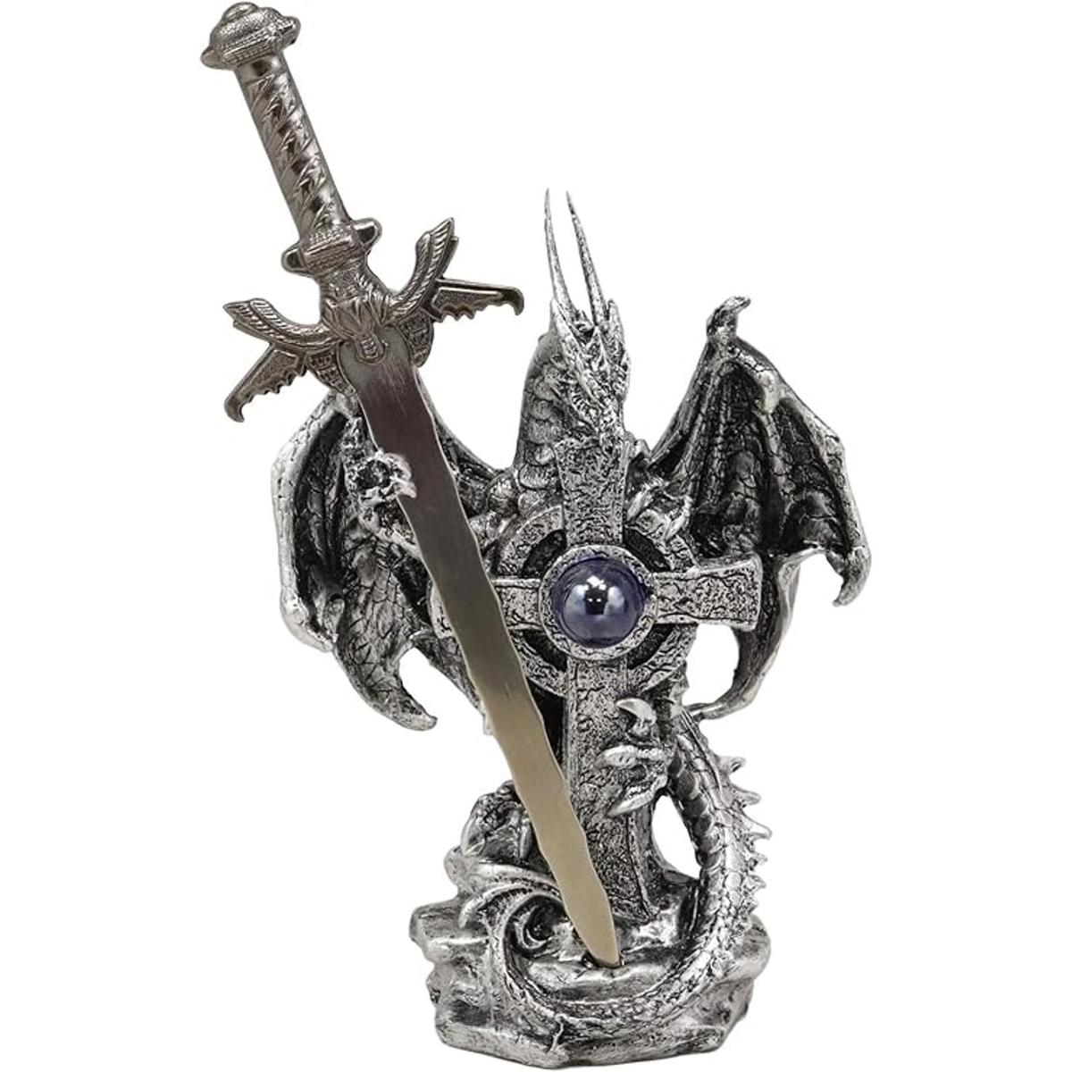 Ebros Gift Figura de dragón plateado legendaria del