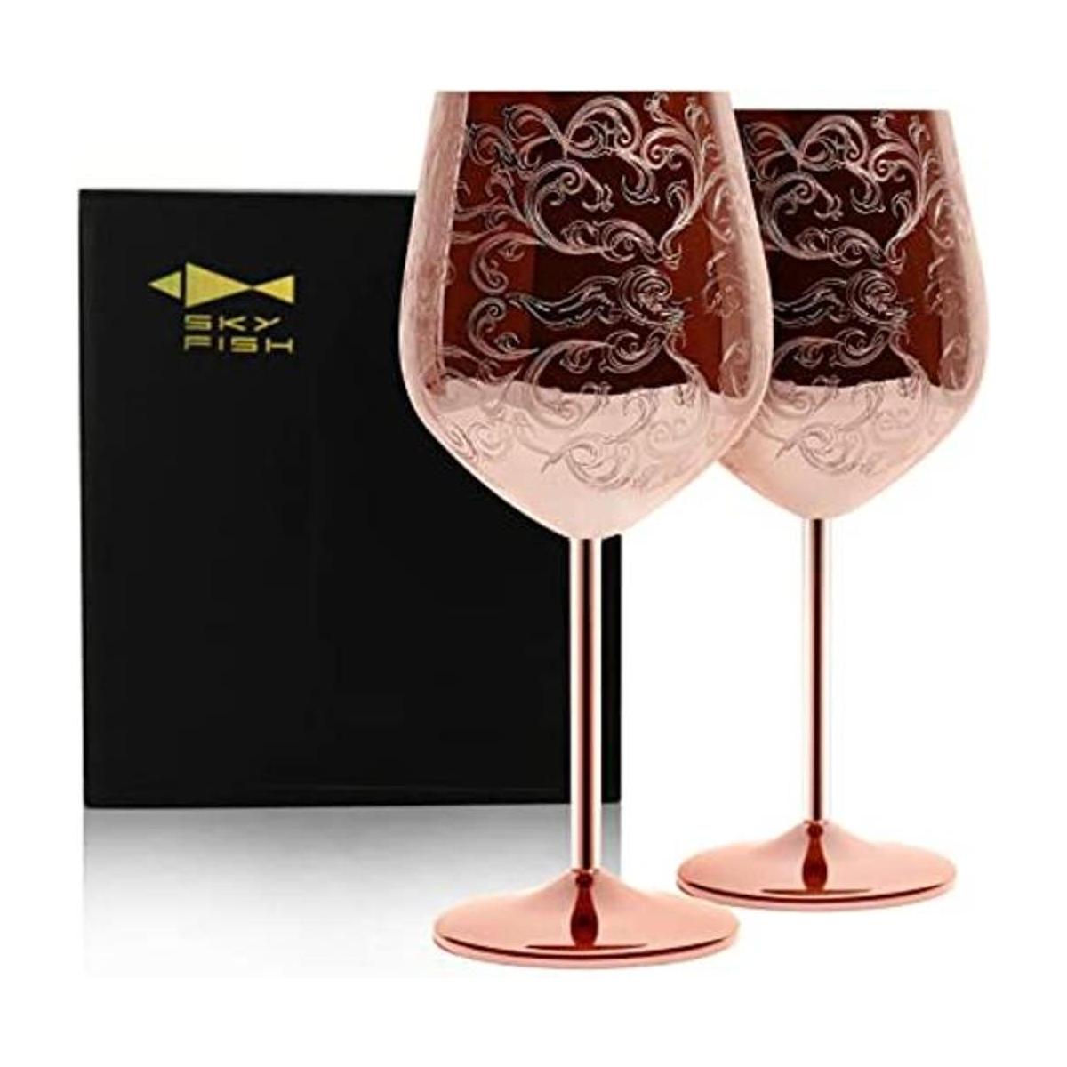 SKY FISH Copas de vino de acero inoxidable grabadas con