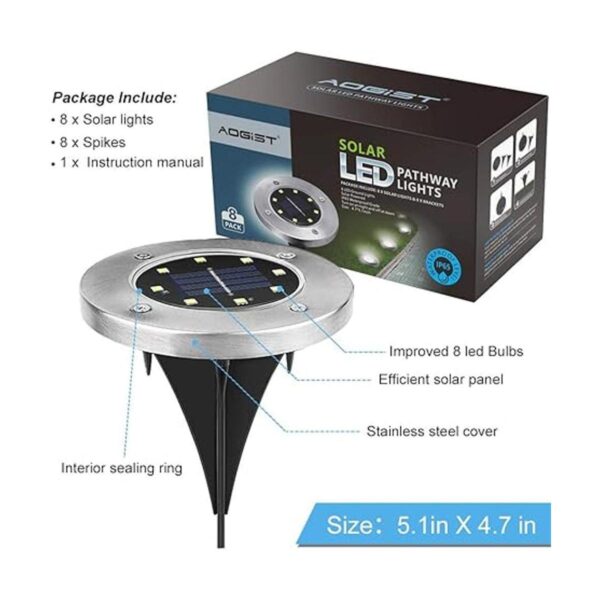Aogist Luces solares de tierra 8 luces LED de jardín_2