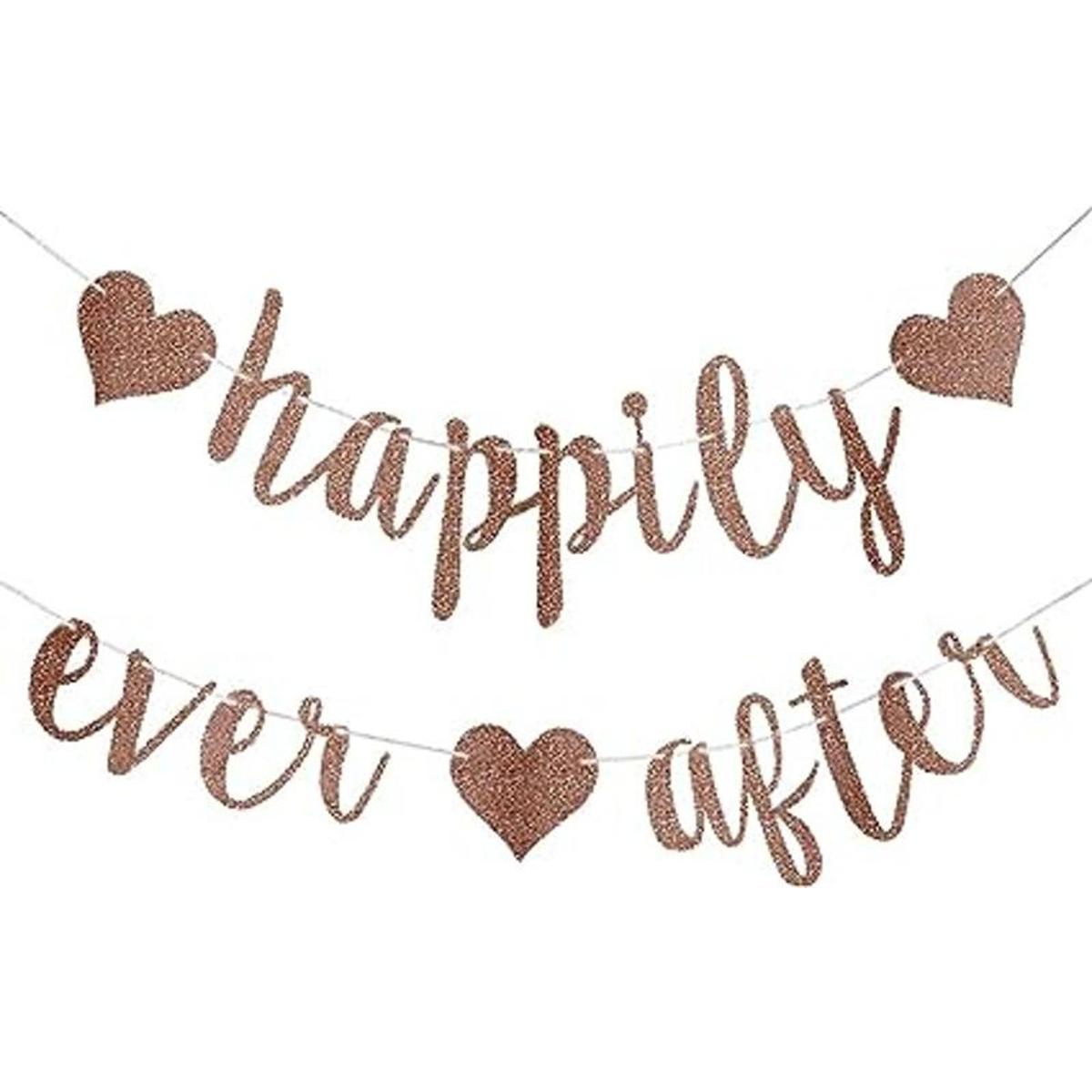 Happy Ever After Banner con purpurina de oro rosa