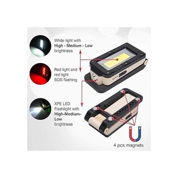 Luz de trabajo magnética LED recargable portátil linterna