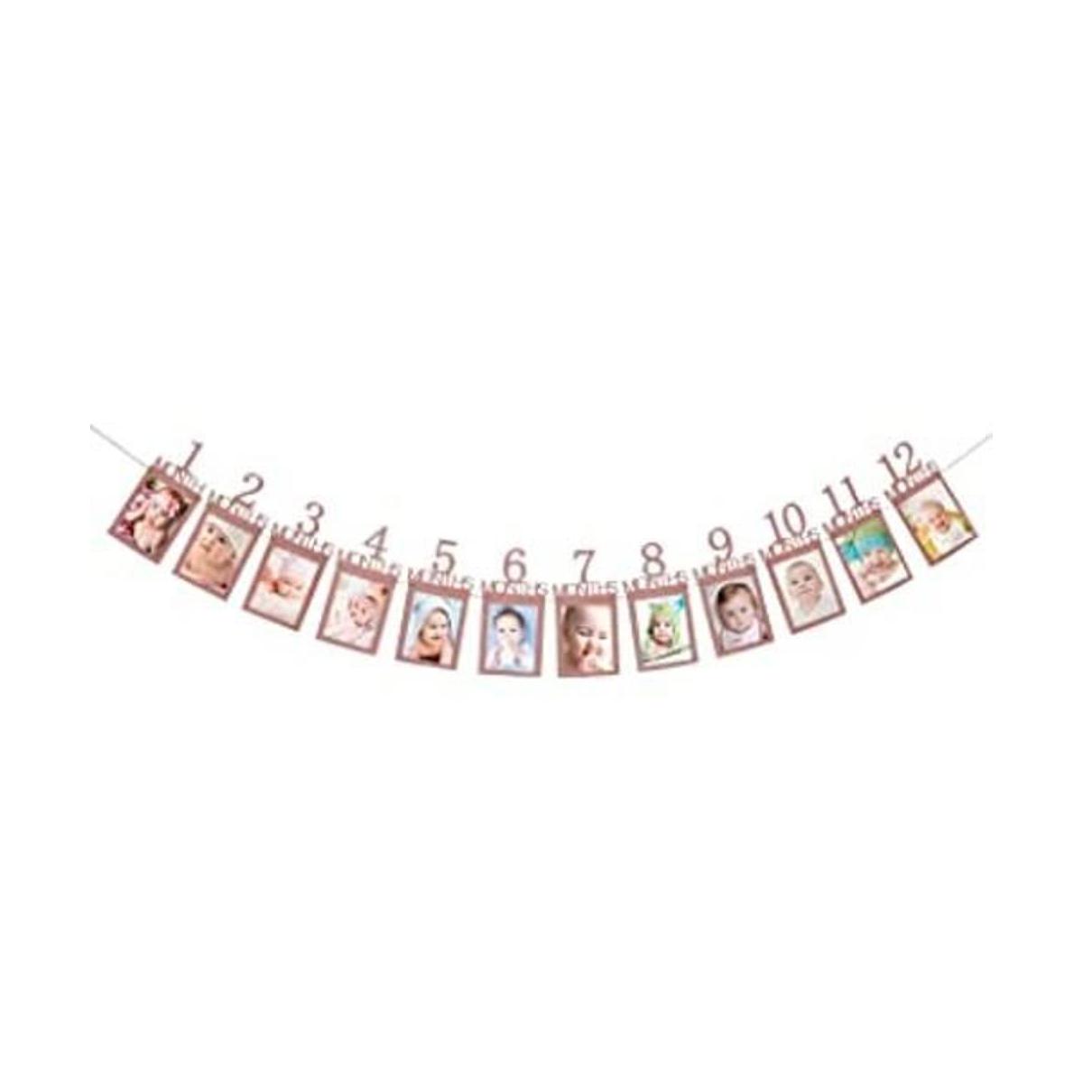 Banner de fotos de 12 meses para el primer cumpleaños oro