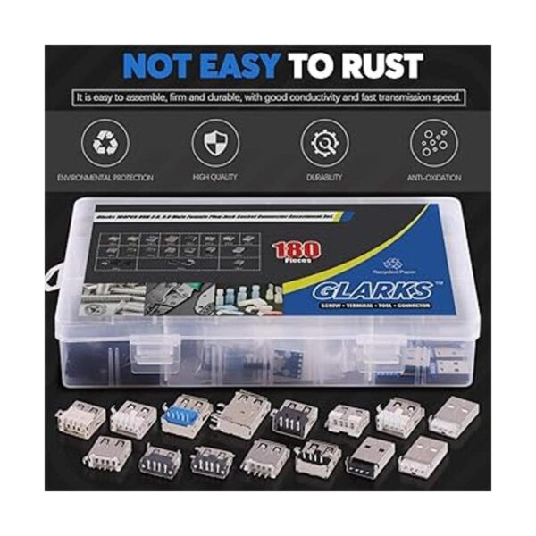 Glarks 180 unids micro enchufes USB 2.0 3.0 tipo A macho_3