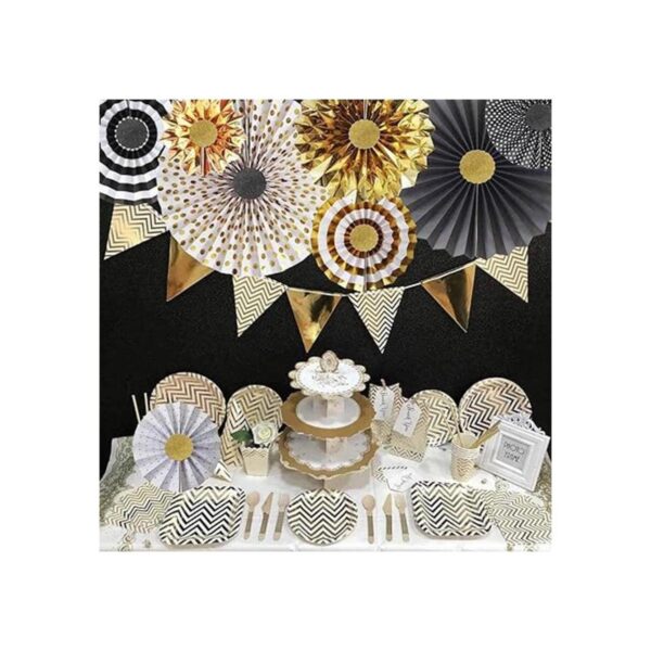 Hola Fiesta Abanicos de papel negro dorado para_5