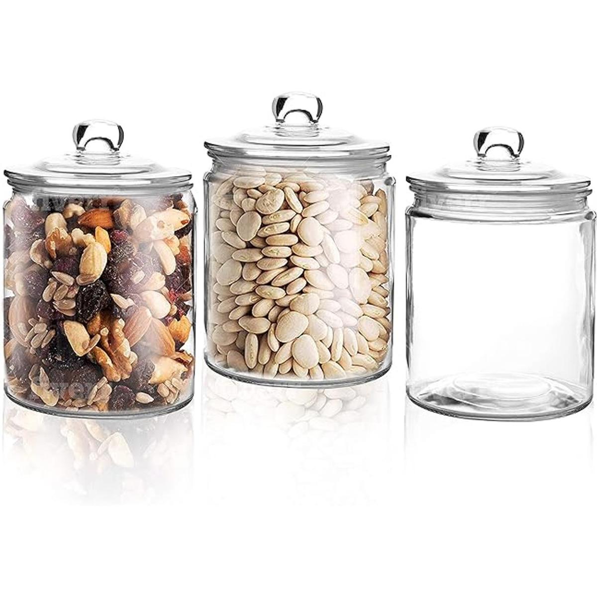 Juego de 3 tarros de cristal con tapa de 1 litro