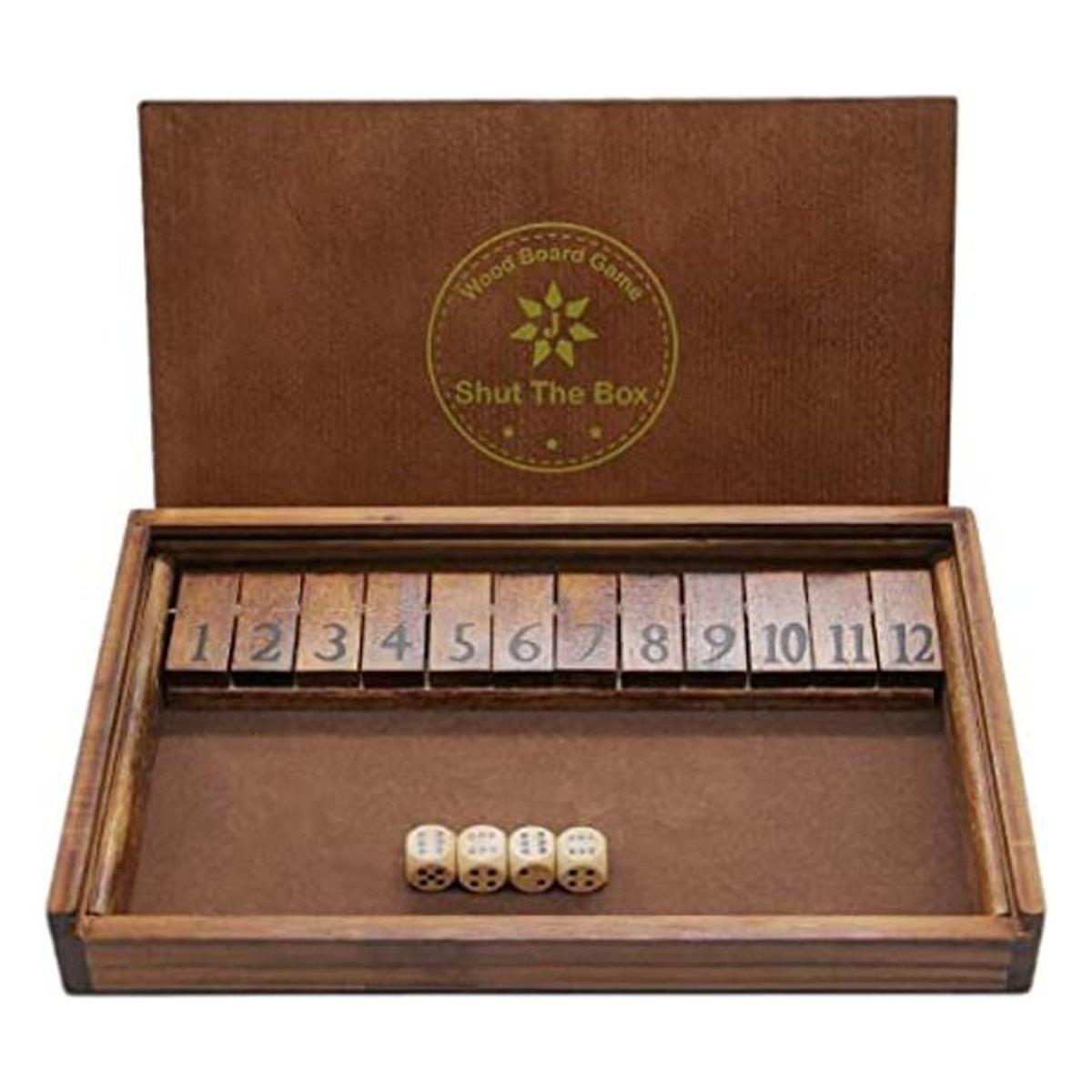 Juegoal Shut The Box Wooden Board Dice Game with 12
