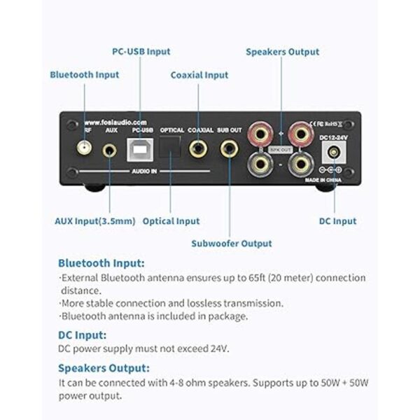 Fosi Audio DA2120A Bluetooth 5.0 DAC HiFi Receptor estéreo_5