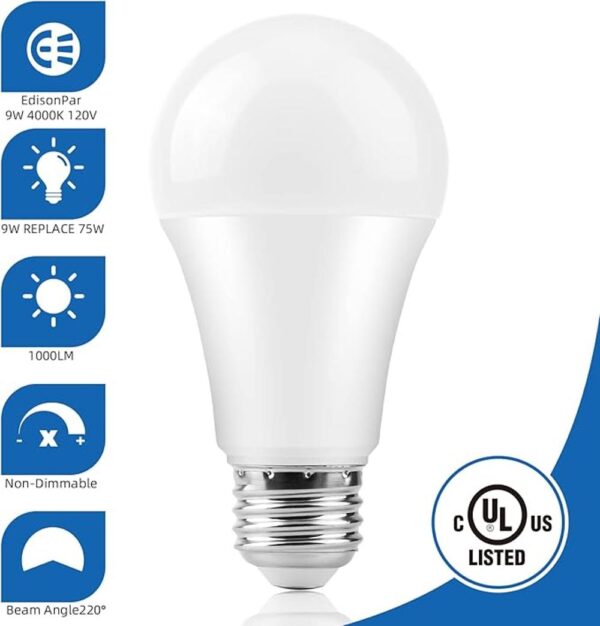 Bombilla LED A19 equivalente a 9 W 75 W 1000 lúmenes_5