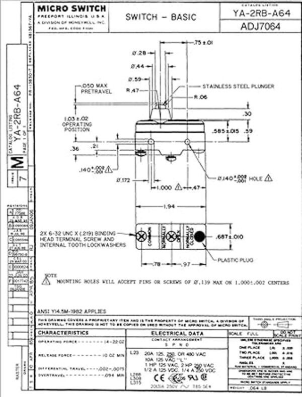 Honeywell ya2rba64 Switch Snap acción_2