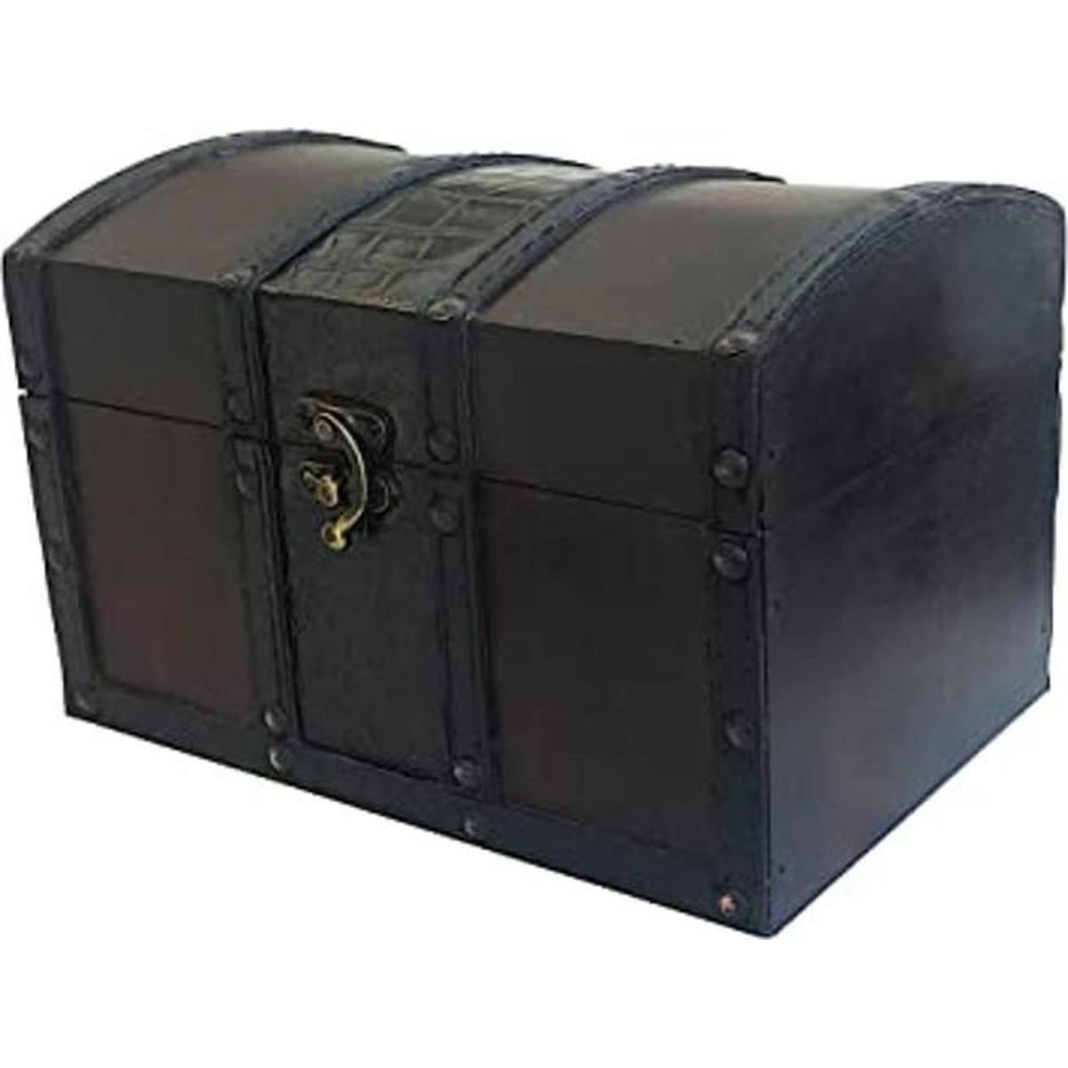 Caja decorativa de madera y cuero para el pecho del tesoro