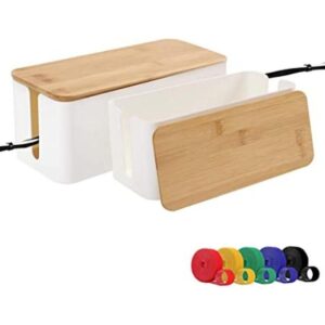 Caja organizadora de gestión de cables tapa de bambú_1