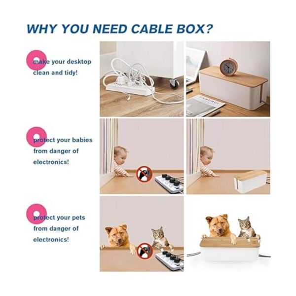 Caja organizadora de gestión de cables tapa de bambú_2