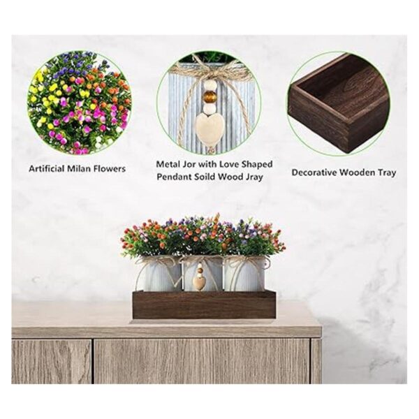 CALAVAK Bandeja decorativa de madera con 3 flores