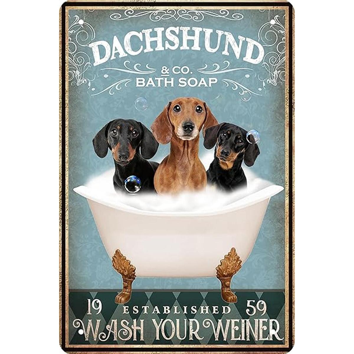 Divertida decoración de perro salchicha para baño vintage