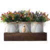 CALAVAK Bandeja decorativa de madera con 3 flores