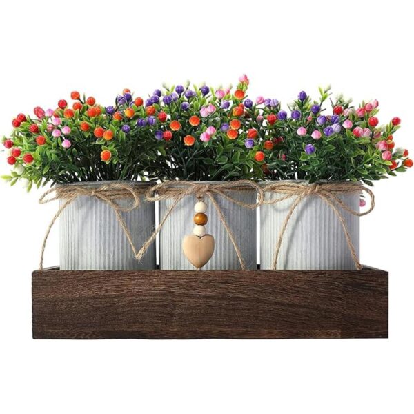 CALAVAK Bandeja decorativa de madera con 3 flores