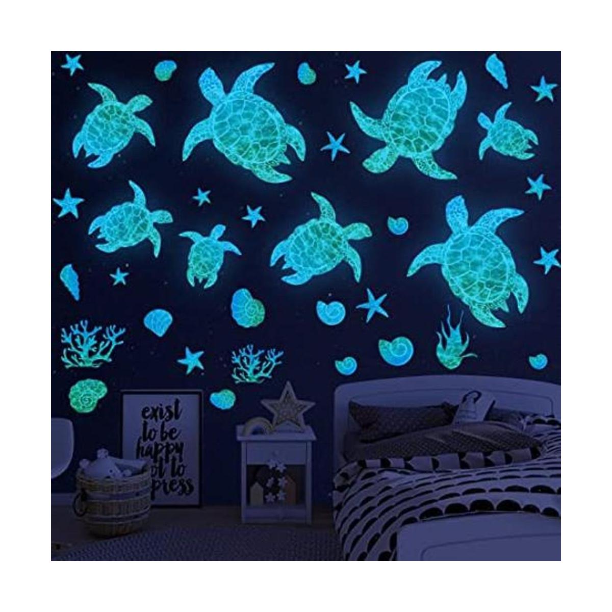 Calcomanías de pared de tortuga marina que brillan en la