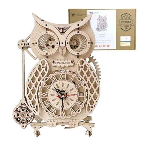 Uguter Reloj de búho de madera 3D decoración del hogar_1
