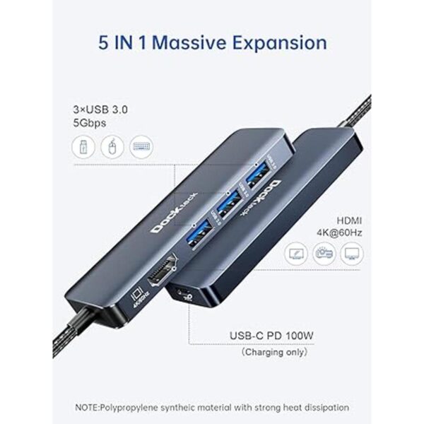 USB C HUB HDMI 4K 60Hz adaptador multipuerto USBC 5 en 1_2