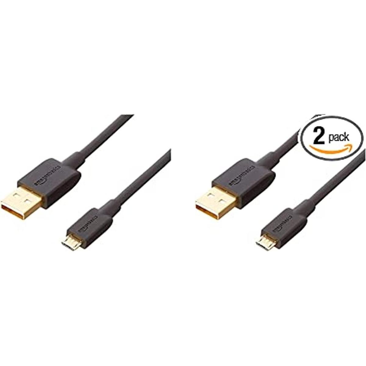USB 2.0 AMale to Micro B Cable 2 Pack 6 feet Black