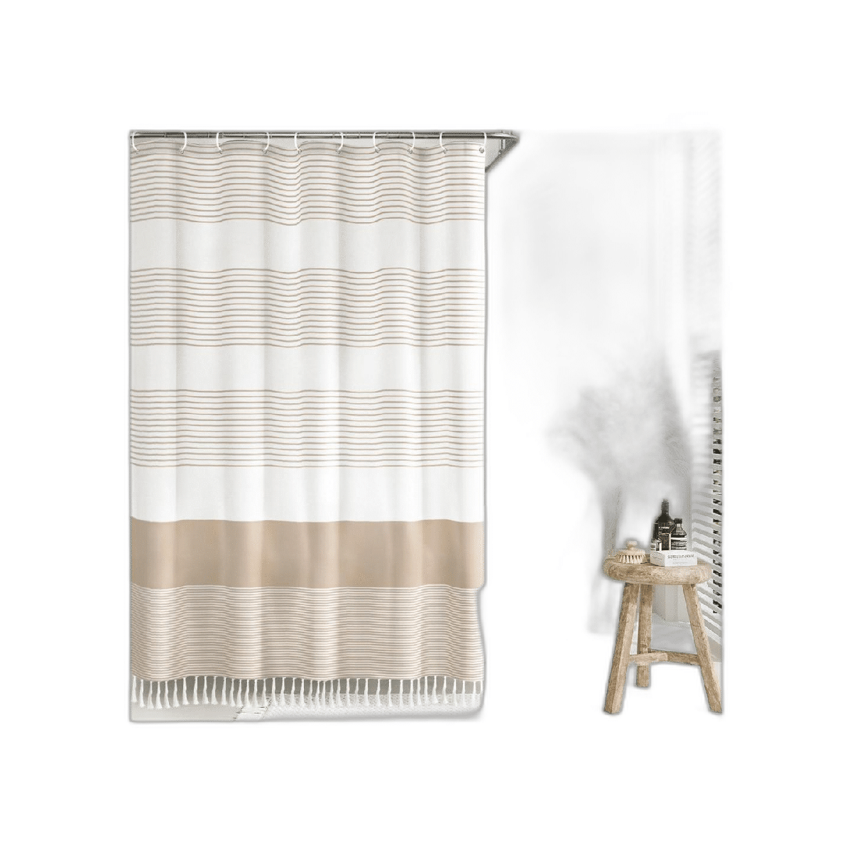 Cortina de ducha bohemia beige para baño cortina de ducha
