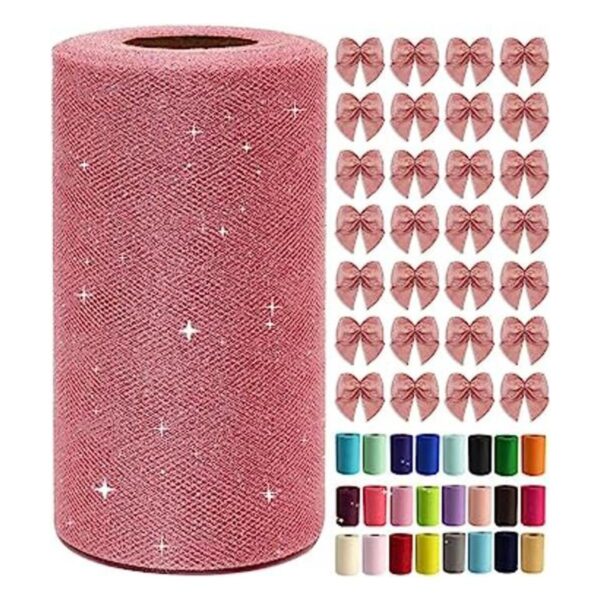 Rollos de tul con purpurina de oro rosa de 6 x 50 yardas_1