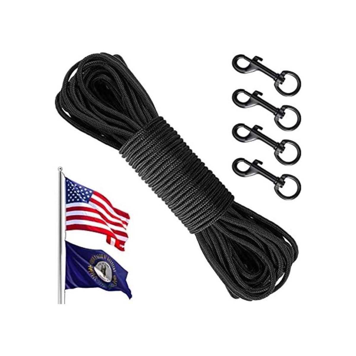 Kit de cuerda de asta de bandera de 100 pies con 4 ganchos