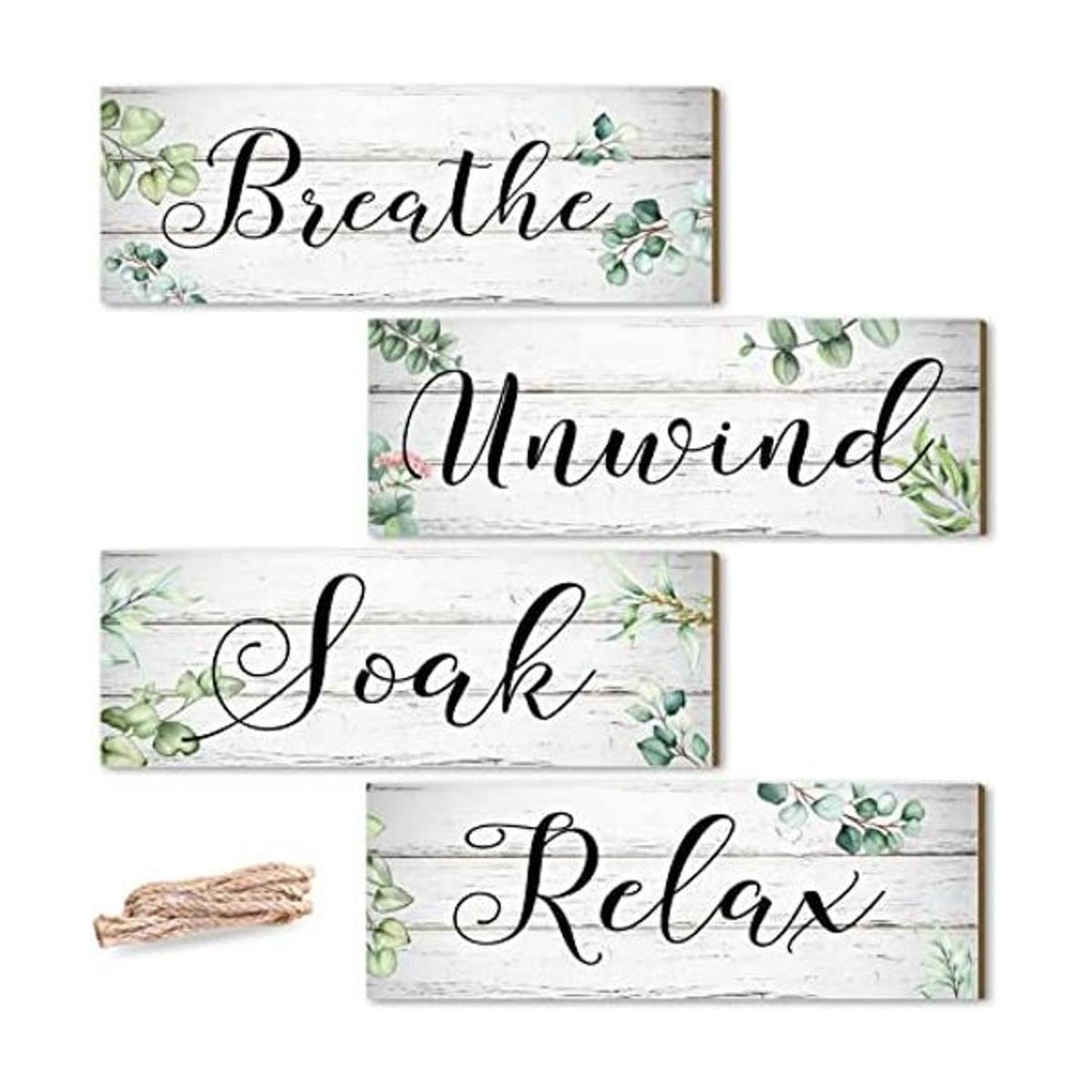 4 Pieces Eucalyptus Bathroom Wall Decor Sign Relax Soak
