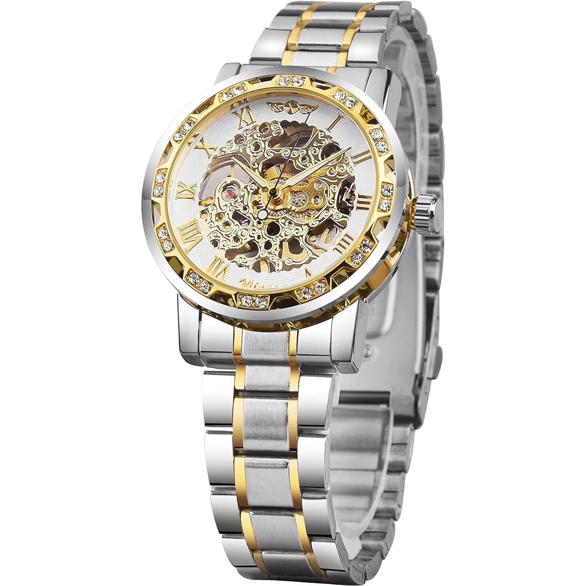 Reloj de pulsera mecánico retro steampunk con diamantes de