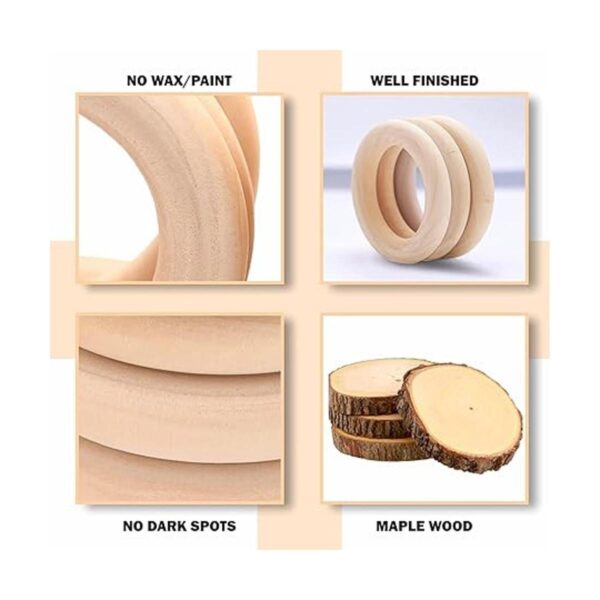 Paquete de 100 anillos de madera natural sin terminar de