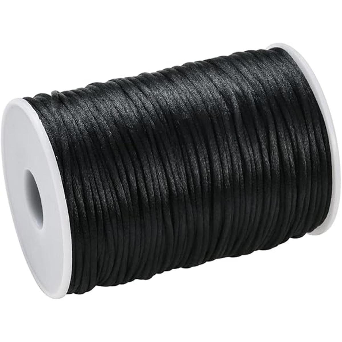 Cordón de satén negro de poliéster cordel de 0.118 in