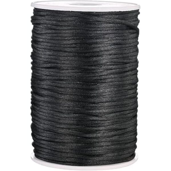 Cordón de satén negro de poliéster cordel de 0.118 in_2