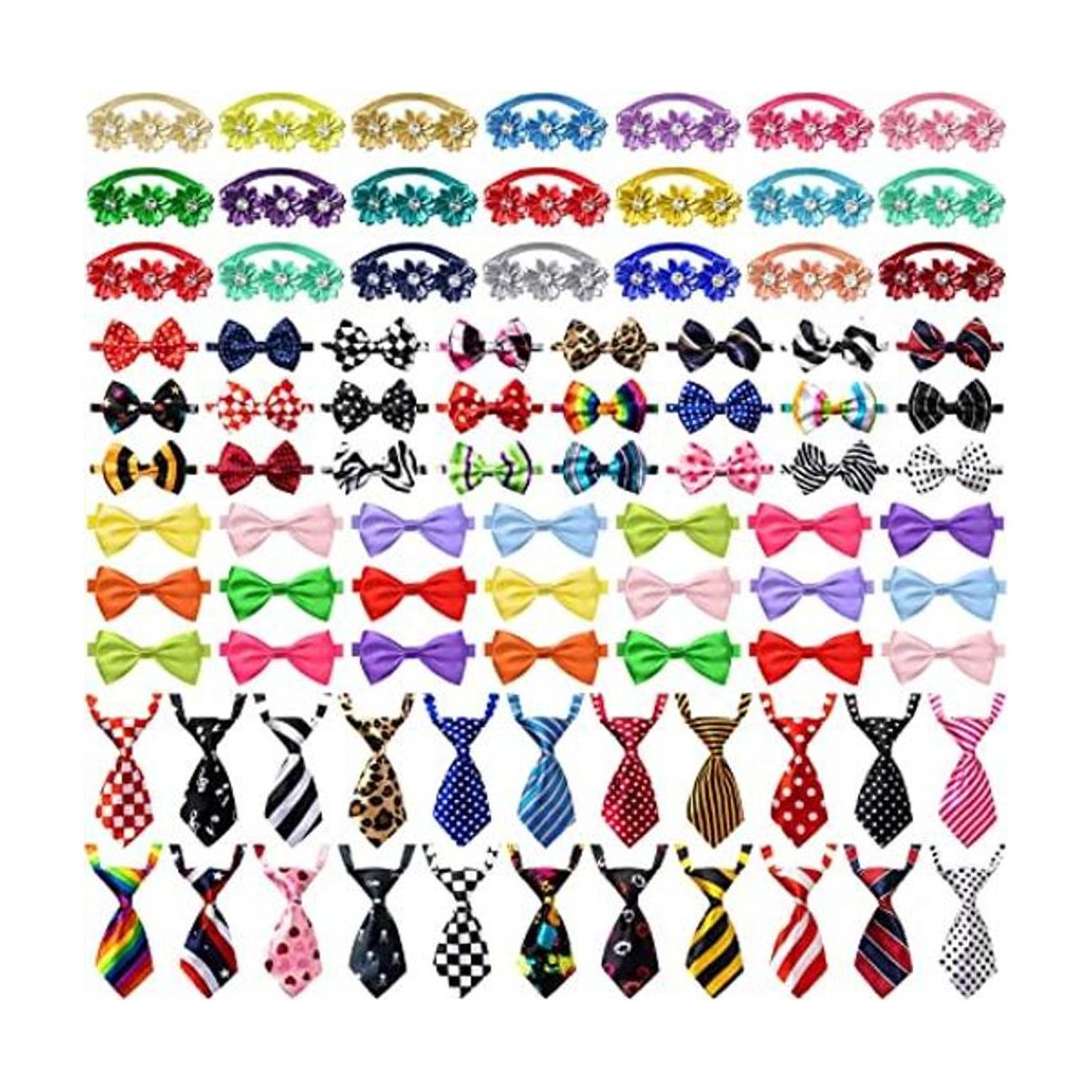 El juego de 100 corbatas ajustables para perros incluye 50