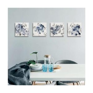 Decoración de baño azul Arte de pared de flores de