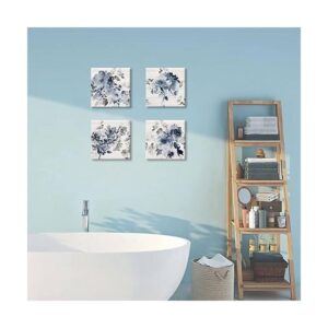Decoración de baño azul Arte de pared de flores de